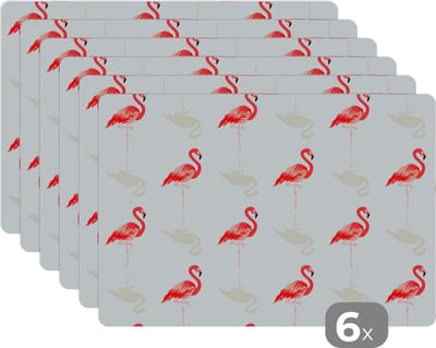 Placemat - Placemats kunststof - Flamingo - Dieren - Patronen - 45x30 cm - 6 stuks - Hittebestendig - Anti-Slip - Onderlegger - Afneembaar