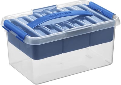 Sunware Q-line opbergbox met inzet 6L - 30x20x14.7 cm - Transparant/Blauw