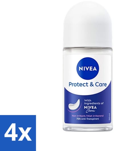4 x Nivea - Deodorant - Roller - Protect & Care - 48 Uur Lang Werkend - 50 ml - NIVEA Deodorant Roller - 48 Uur Bescherming - Anti-transpirant - Verzorgende Deodorant - Alcoholvrij Deodorant