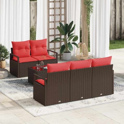 vidaXL Bankstel 6 st 5-Aantal zitplaatsen Bruin en Rood poly rattan