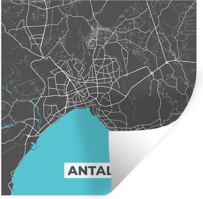 Muurstickers - Sticker Folie - Antalya - Stadskaart - Plattegrond - Blauw - Kaart - 100x100 cm - Plakfolie - Muurstickers Kinderkamer - Zelfklevend Behang XXL - Zelfklevend behangpapier - Stickerfolie
