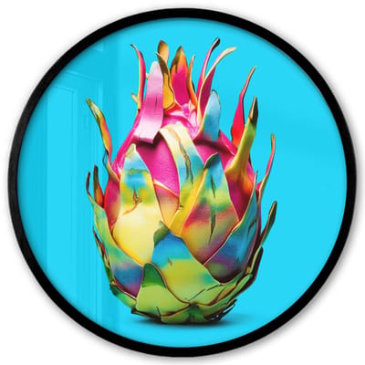 Poster in lijst Rond - Fotolijst 40x40 cm - Posters - Drakenfruit - Blauw - Levendig - Ronde posterlijst zwart - Decoratie - Wanddecoratie woonkamer - Muurdecoratie slaapkamer