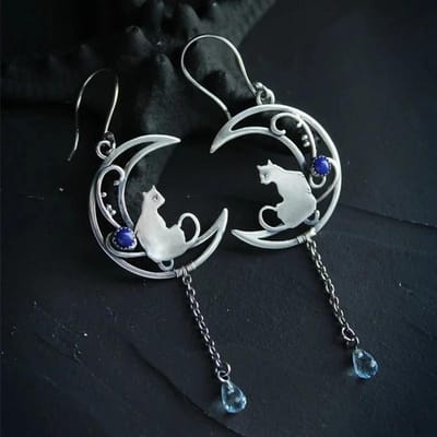 Nieuwe Vintage Schattige Kat Maan Oorbellen Voor Vrouwen Vrouwelijke Mode Sieraden Ketting Aangepaste Sieraden gray