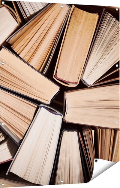 Gards Tuinposter Boeken Bladzijdes bij elkaar - 90x120 cm - Tuindoek - Tuindecoratie - Wanddecoratie buiten - Tuinschilderij