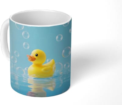 Mok - Koffiemok - Bubbels - Badeend - Geel - Mokken - 350 ML - Beker - Koffiemokken - Theemok