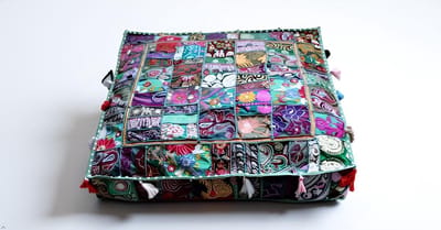 Ottomaanse Poef Hoes - Voetenbank Deksel - Woonkamer Decoratie - Handgemaakt Patchwork Ontwerp - 35 x 35 x 5 Inch
