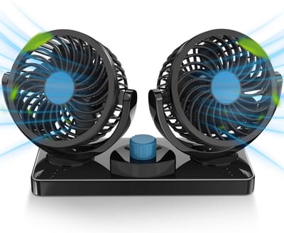 360° Roteerbare Autoventilator - 12V DC - Dubbele Kop - 2 Snelheden - Stil - Voor Dashboard Auto Boot en Thuis