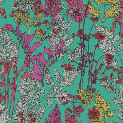 Bloemen behang Profhome 377516-GU vliesbehang glad met bloemen patroon mat groen paars grijs rood 5,33 m2