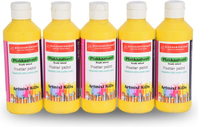 Plakkaatverf Gele Plakkaatverf 250ml - 5 Tubes van 16cm: Extra Dekkend Uitwasbaar en Kindvriendelijk op Waterbasis | Geschikt voor Papier en Hout Voor Kinderen en Volwassenen