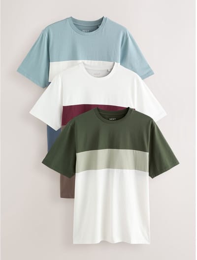 Next - Heren - Set van 3 T-shirts met kleurblokken - Blauw