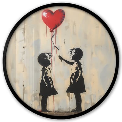 Poster in lijst Rond - Fotolijst 40x40 cm - Posters - Street art - Banksy - Ballon - Graffiti - Hart - Ronde posterlijst zwart - Decoratie - Wanddecoratie woonkamer - Muurdecoratie slaapkamer