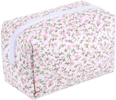 Dailygoody - Gewatteerde Make-uptas - Bloemenpatroon - Grote Capaciteit - Roze - Katoenen Make-uptas - Perfect voor Dames en Meisjes - Handig voo