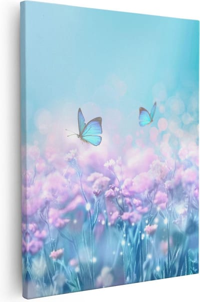Artaza Canvas Schilderij Bloemenveld - 40x50 cm - Wanddecoratie Vlinders - Muurdecoratie Woonkamer - Kamer Accessoires