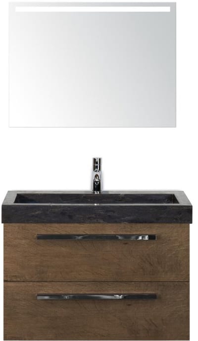 Seville Badmeubelset 80 cm - Tabacco - Wastafel Hardsteen Wit Lucca met Sence Spiegel