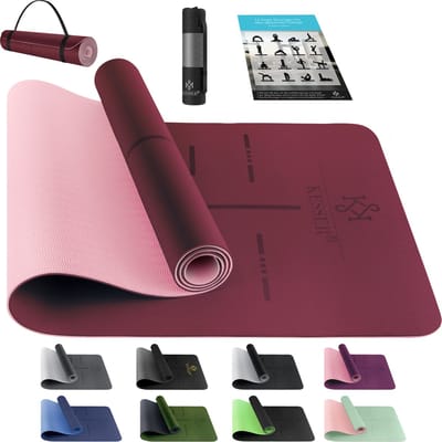 KESSER® Yoga Mat Extra Dik 183x61cm - Turnmat TPE Fitnessmat Gewatteerd & Antislip Yogamat Trainingsmat voor Fitness Pilates & Gymnastiek - Zwart / Lichtgroen