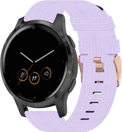 By Qubix - Geschikt voor Garmin bandje - 18mm - Geschikt voor Garmin Venu 3s / Vivoactive 4s / Venu 2s / Vivomove 3s / Forerunner 255s / 265s - Canvas nylon bandje - Lila
