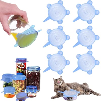 Set van 6 Siliconen Deksel voor Blikken, Rekbare Deksel voor Kattenvoer, Geschikt voor 400g/200g/85g Blikken