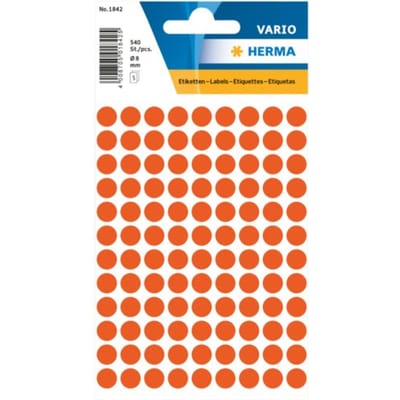 Herma 1842 Etiket Rond 8mm Rood - Pakje met 5 velletjes stickers