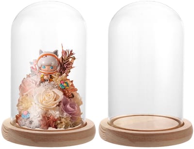 Cosensi- Glazen Stolp - Houten Bodem - 15 cm Hoog - Decoratie - Vitrine - Transparant - 2 x Glazen Koepel - Glazen Bel