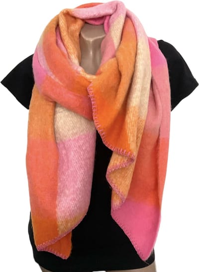 Sjaal - Dikke Kwaliteit - Geblokt - Roze/Oranje - 220 x 50 cm (969633#)