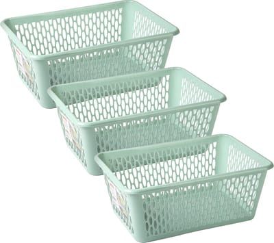 Plasticforte opbergmand/kastmandje - 3x - 13 liter - mintgroen - kunststof - 26 x 37 x 14 cm