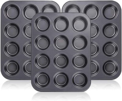 Muffin & Cupcake Pannen met 12 Kopjes - Set van 3 Antiaanbak Bakvormen