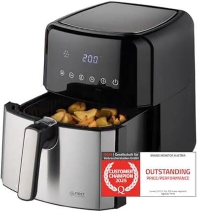 Airfryer 5L met Digitale Timer en 8 Programma's | Roestvrijstalen Mand | Gezond Frituren tot 200°C
