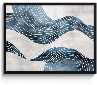 Poster in lijst - Fotolijst 70x50 cm - Posters - Lijnen - Golven - Abstract - Blauw - Posterlijst zwart - Decoratie - Wanddecoratie woonkamer - Muurdecoratie slaapkamer