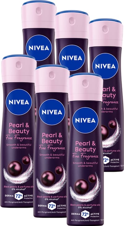 NIVEA Pearl & Beauty Black Anti-Transpirant Deodorant Spray - 72 uur bescherming - Voordeelverpakking - 6x 150ml