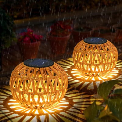 LISM-2 sets waterdichte solar buitenlampen, solar tafellampen Geschikt voor buiten | Handgeweven latten solar lampen, bohemian lampen, decoratieve solar lampen