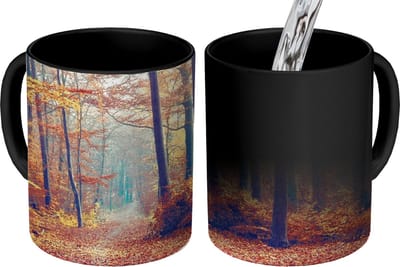 Magische Mok - Foto op Warmte Mokken - Koffiemok - Bos - Herfst - Bladeren - Magic Mok - Beker - 350 ML - Theemok