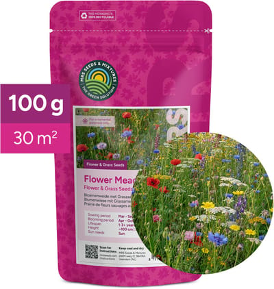 MRS Bloemenweide met Graszaad - 100 gram voor 30 m² - 38 bloem- en grassoorten - één en meerjarige wilde bloemen - Hoge aantrekkingskracht op bijen en vlinders