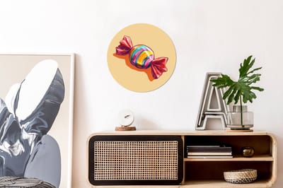 WallCircle - Wandcirkel - Muurcirkel - Geel - Snoep - Kleur - Aluminium - Dibond - 30x30 cm - Binnen en Buiten