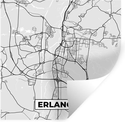 Muurstickers - Sticker Folie - Stadskaart - Duitsland - Plattegrond - Erlangen - Kaart - 100x100 cm - Plakfolie - Muurstickers Kinderkamer - Zelfklevend Behang XXL - Zelfklevend behangpapier - Stickerfolie