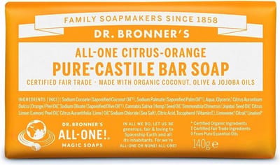 Dr. Bronner's Blokzeep All-One Citrus-Sinaasappel Puur Natuurlijke Zeep Zorg Dames 140 g