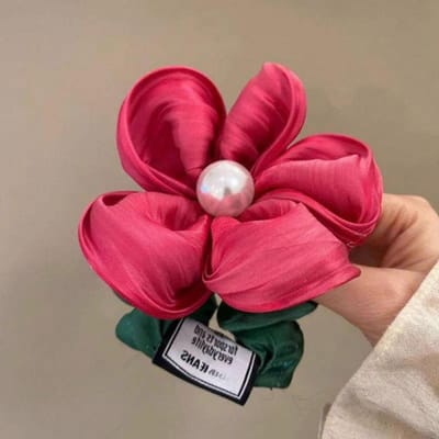 Elegante Parel Strass Bloem Haar Touwtje Organza Stretch Scrunchies Voor Vrouwen Meisjes Haar Accessoires Hoofddeksel Paardenstaart Houder pink
