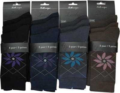 DAMES 12 paar - MULTIPACK - katoenen sokken dames Bloem - hoogwaardige katoen, veschillende kleuren met fantasie