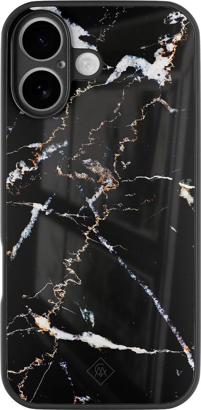Casimoda® hoesje - Geschikt voor iPhone 16 - Marmer Zwart - Luxe Hard Case Zwart - Backcover telefoonhoesje - Zwart