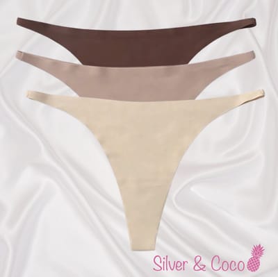 SilverAndCoco® - 3 Stuks Naadloze Strings / Seamless String Onderbroek Dames / Zacht Brazilian Slipje / Naadloos Stretch Ondergoed Vrouw / Strings Dames Lingerie Broekje Slip Black - Nude / Camel / Beige Small