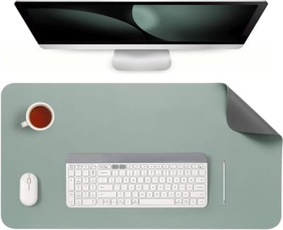 Dubbelzijdige niet-slip bureau mat van faux leer, grote desk protector in grijs en saliegroen, 43 x 90 cm, ideaal voor kantoor en thuisgebruik