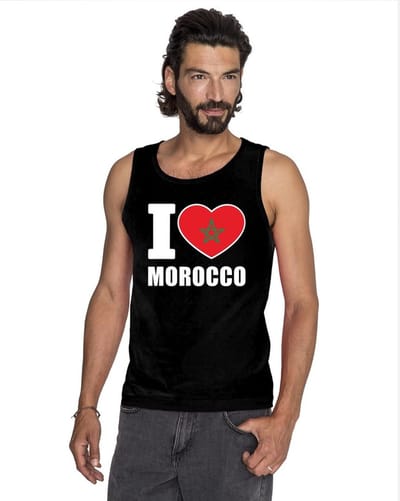 Zwart I love Marokko supporter singlet shirt/ tanktop heren - Marokkaans shirt heren S