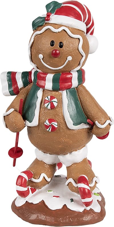 Clayre & Eef Kerstdecoratie Beeld Gingerbread man 12x11x21 cm Bruin Kunststof