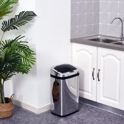 HAUSS SPOLE Prullenbak – Sensoropening Met IR Sensor – 30 Liter – Roestvrij Staal – Zilver – Voor Keuken En Kantoor – Handmatige Bediening
