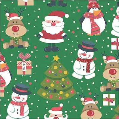 Inpakpapier Groen Kerstfiguren – Kerst Cadeaupapier – Geschenkpapier Op Rol – 50 cm 100 Meter