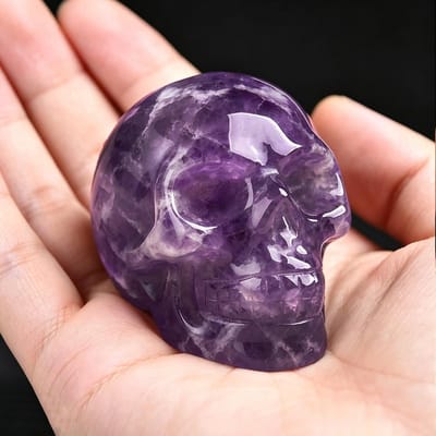 2 Inch Natuurlijke Kristallen Schedel Beeldje Handgesneden Edelsteen Amethist Schedel Standbeeld Huis Bureau Decoratie Ornament Halloween Cadeau amethist