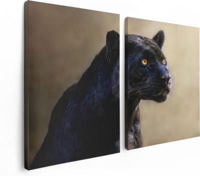 Artaza Canvas Schilderij Tweeluik Zwarte Panter Met Oranje Ogen - 120x80 - Foto Op Canvas - Canvas Print