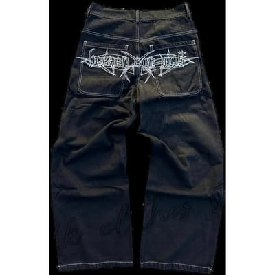 Jeans Hip Hop Cartoon Patroon Losse Zwarte Heren Wijde Pijpen S black