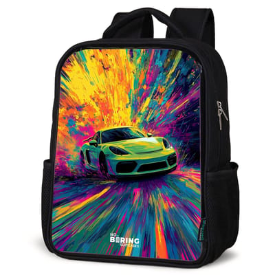 NoBoringSuitcases.com® - Rugzak zwart jongens - Schooltas jongen - NoBoringSuitcases.com® - Rugzak zwart - Schooltas jongen & meisje - Sportwagen - Explosie - Kleurrijk - Verfstrepen - Rugtas voor school - Boekentas kind - Schoolrugzak - Kinderrugzak