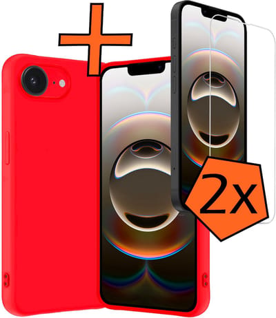 Hoes - Met 2x Screenprotector - Geschikt voor Apple iPhone 16e - Sterk & Shockproof - Back Cover - Siliconen Case - Telefoon Hoes - Rood