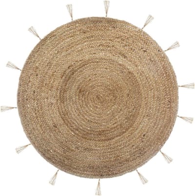 Rond decoratief jute vloerkleed, Ø 80 cm, met franjes